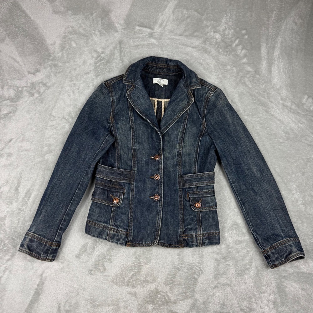 Ann Taylor LOFT Denim Blazer Jacket Women 0P Blue preppy